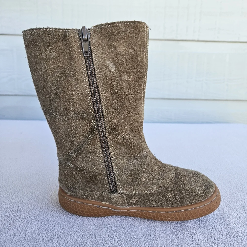 Livie & Luca Tiempo Taupe Classic Suede Brown Leather Riding Boot Girl SZ 8